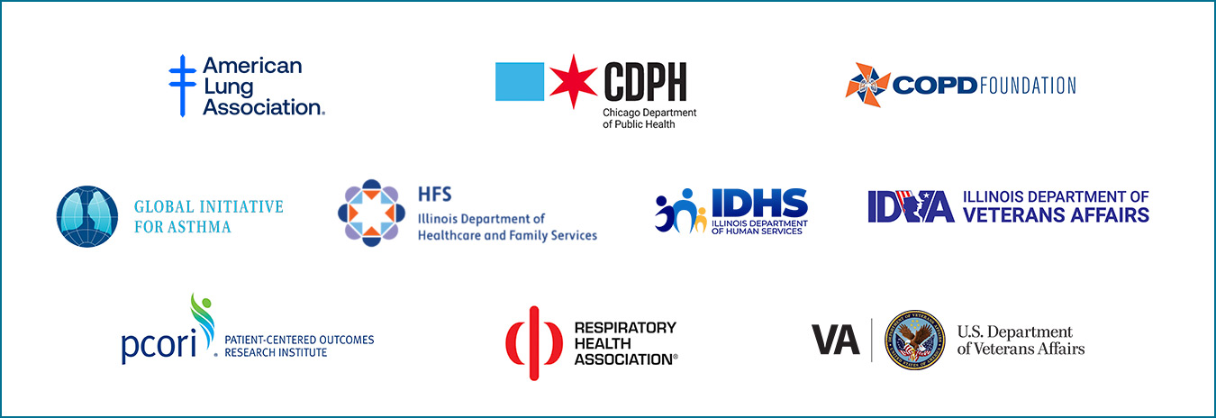 logos of various healthcare and government organizations, including CDPH, Global Initiative for Asthma, the NIH, U.S. and Illinois Depts. of Veterans Affairs, and others